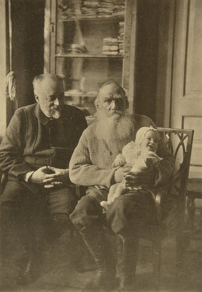 Ruský autor Leo Tolstoy se svým zetěm a vnučkou, Rusko, c1905-c1906 od Sophia Andreevna Tolstaya
