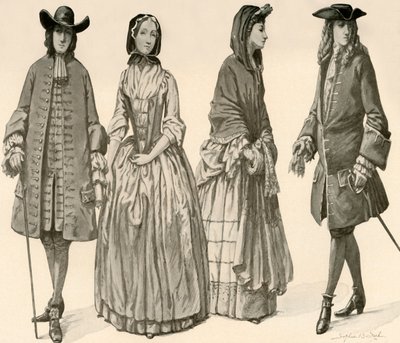Oděv za vlády Karla II., Jakuba II., Viléma a Marie 1682-1700, 1903, 1937. od Sophie B. Steel