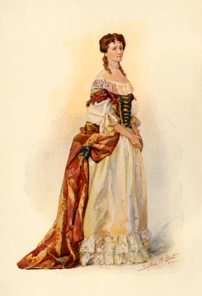 Šaty z červeného brokátu nošené v kolonii Barbados c1685, 1903, 1937. od Sophie B. Steel
