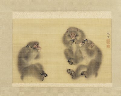 Monkeys: Hear No Evil, See No Evil, Speak No Evil, c.1820 (inkoust a barva na hedvábí) od Sosetsu Mori