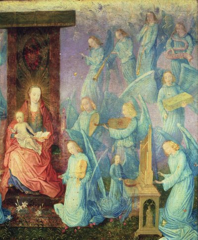 Koncert andělů (olej na panelu) (detail) od Spanish School