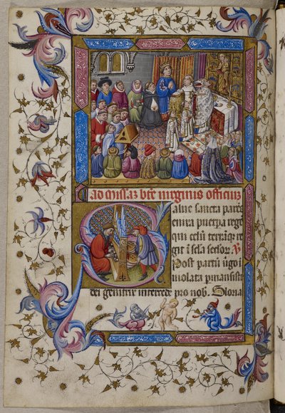 Přidat. 28962, f.281v, Alfonso V se účastní mše ze žaltáře a hodin Alfonse V. Aragonského. c.1442 (vellum) od Spanish School
