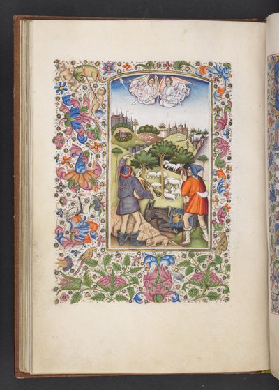 Přidejte k pastýřům Zvěstování MS 50004 f.32v z „Knihy hodin“ (inkoust, barva a zlato na pergamenu) od Spanish School