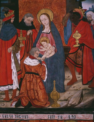 Klanění tří králů, panel z kostela San Andres of Tortura, konec 15. století-začátek 16. století (malované dřevo) od Spanish School