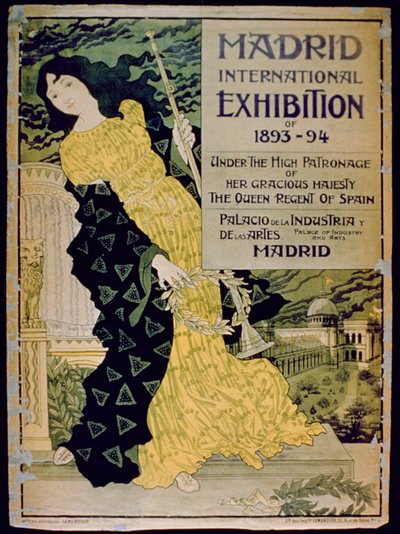 Reklama na mezinárodní výstavu v Madridu 1893-94 v Paláci průmyslu a umění, Madrid, 1893 od Spanish School