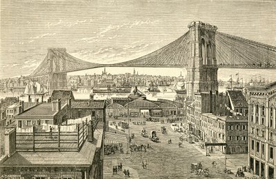 Brooklyn Bridge, New York, Spojené státy americké v 19. století. Od El Museo Popular publikoval Madrid od Spanish School