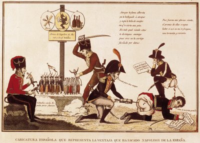 Karikatura výhod získaných Napoleonem Bonapartem (1769-1821) ve Španělsku od Spanish School