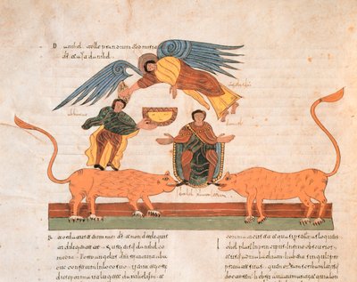 Daniel v jámě lvů, z Vizigótsko-mozarábské Bible svatého Isidora, fol. 325v., n. l. 960 (tempera na pergamenu) od Spanish School