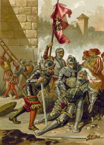 Smrt Karla III., vévody z Bourbonu, při plenění Říma, 1527 od Spanish School