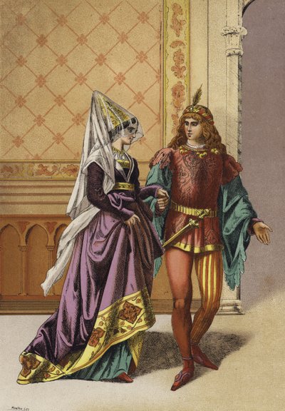 Evropská šlechtična a minstrel, 15. století od Spanish School