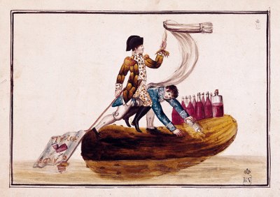 Vyhnání Josepha Bonaparte (1768-1844) (na nálevu) po porážce Vitoria ve Španělsku od Spanish School