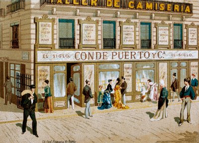 Móda: reklamní plakát pro obchod s látkami "" Conde Puerto "" butik Barcelona. 19. století od Spanish School