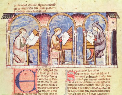 Fol.1v Tvůrci herních stolů, z Knihy her, šachy, kostky a desky, 1282 od Spanish School