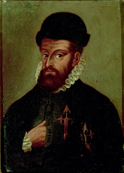 Francisco Pizarro (1478-1541) španělský conquistador (olej na panelu) od Spanish School