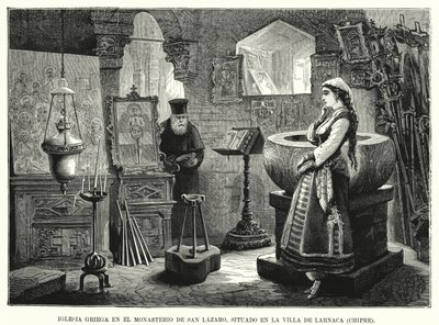 Řecká pravoslavná církev kláštera svatého Lazara, Larnaca, Kypr (litho) od Spanish School