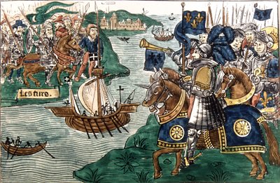 Král Ludvík IX. (1214-70) a křižáci přijíždějící do Kartága v roce 1270 (vellum) od Spanish School