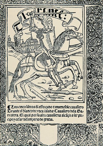 Rytíř na hoře, Frontispis španělského díla Tirant lo Blanc od Joanota MARTORELLA (1413-1468) od Spanish School