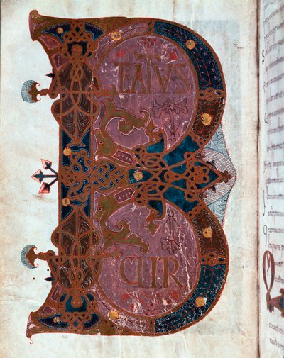 Lettrine B (Beatus). Miniatura převzatá z „“ Knihy hodin od Ferdinanda I. (Fernando I de Leon y Castilla od Spanish School