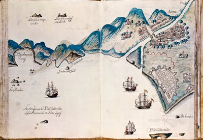 Mapa části Nového Španělska, pobřeží Peru a města Lima, z "Mapy pobřeží Ameriky v Jižním moři, od poslední populace Španělů v nich, což je město Compostela, dále" od Spanish School