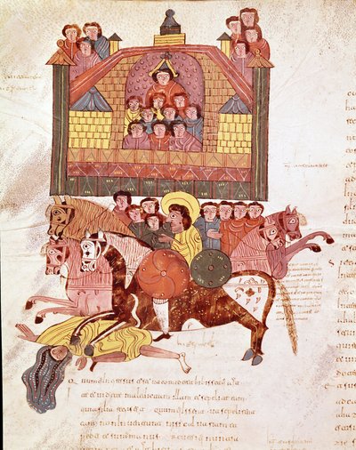Mozarabská stránka bible: smrt královny Jezábel, stránka z mozarabské bible od Spanish School