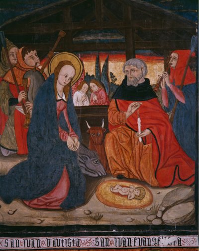Narození Páně, deska z kostela San Andres of Tortura, konec 15. století - začátek 16. století (malované dřevo) od Spanish School