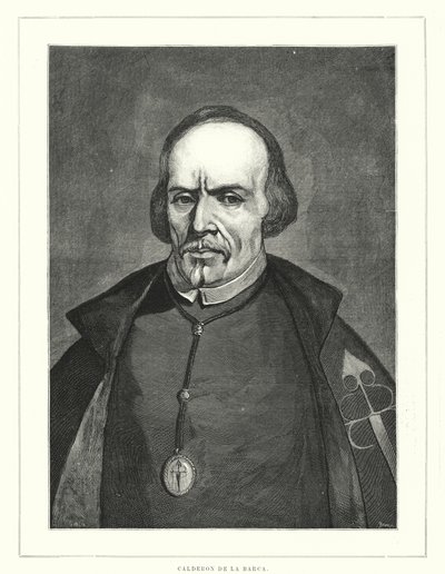 Pedro Calderon de la Barca , španělský voják, kněz a autor (litho) od Spanish School
