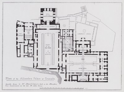 Plán paláce Alhambra v Granadě (litho) od Spanish School