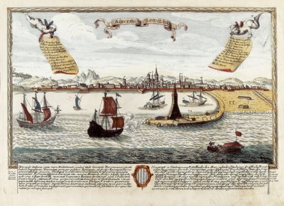 Port of Barcelona, konec 18. století (rytina) od Spanish School