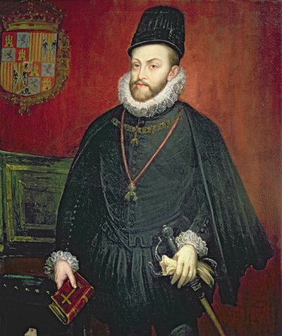 Portrét Filipa II. (1527-1598), španělského krále (o/c) od Spanish School