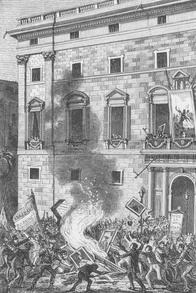 Lidé z Barcelony Hořící portréty Bourbonů, 1868 (rytina) od Spanish School