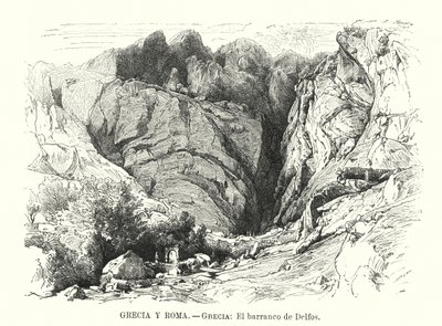 Rokle Delphi, Řecko (litho) od Spanish School