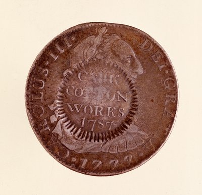 Stříbrná mince (8 realů) ze Španělska: vláda Karla III. (1759-1788). 1777 s kontramarkou 1787. Prům. 3,9 cm Neapol, museo archeologico od Spanish School