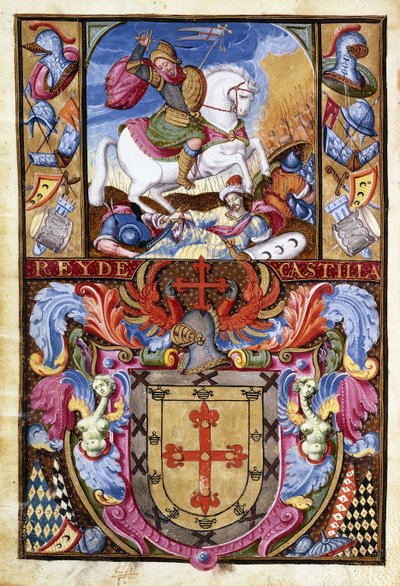 St.James na bílém koni na koni přes mrtvoly Maurů a Erb rodu Gomezů, 1606 od Spanish School