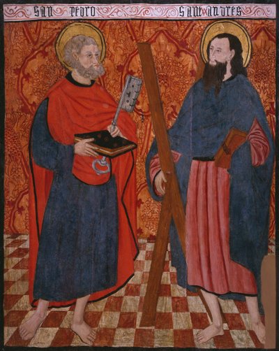 Svatý Petr a svatý Ondřej, deska z kostela San Andres of Tortura, konec 15. století - začátek 16. století (malované dřevo) od Spanish School