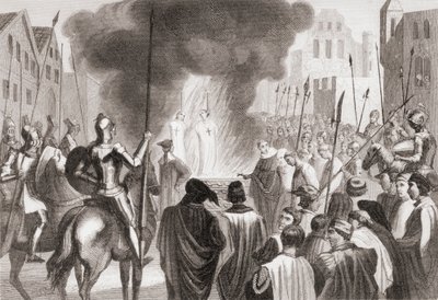 Templáři upálení na hranici (litografie) od Spanish School