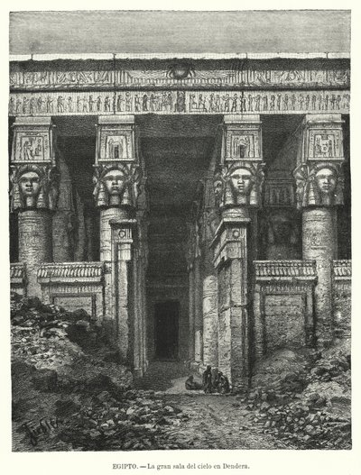 Chrám Hathor, Dendera, Egypt (litho) od Spanish School