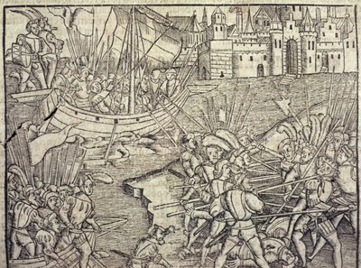 Dobytí Peru, ilustrace z „Obecné historie Indie a Nového světa“ od Francisca Lopeze de Gomara (nar. 1510) 1554 (rytina) od Spanish School