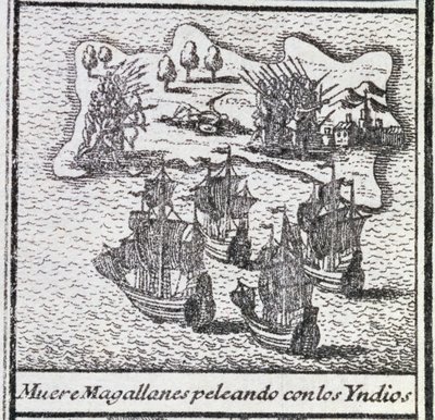 Smrt Magellana v bitvě s Indiány od Spanish School