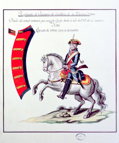 Uniforma dobrovolníků havanského jezdeckého pluku, 1763 (tisk) od Spanish School