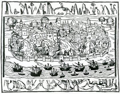 Pohled na Lisabon z Libro de Grandezas y cosas Memoralder de Espana od Pedra Mediny, 1548 od Spanish School