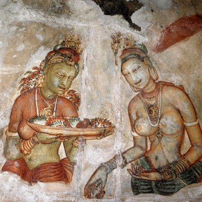 Pohled na služebnou (freska lví skály, 5. století) od Sri Lankan School