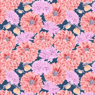 Dahlia hero pattern colorway 2, 2020 (grafitová tužka a digitální tisk) od Stacy Hsu