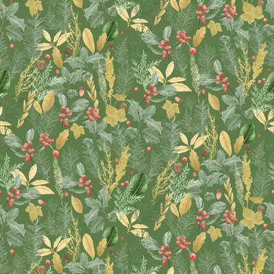 Holiday holly pattern dark, 2021 (grafitová tužka a digitální tisk) od Stacy Hsu