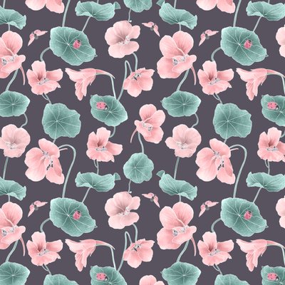 Nasturtium hero pattern colorway 1, 2020 (grafitová tužka a digitální tisk) od Stacy Hsu