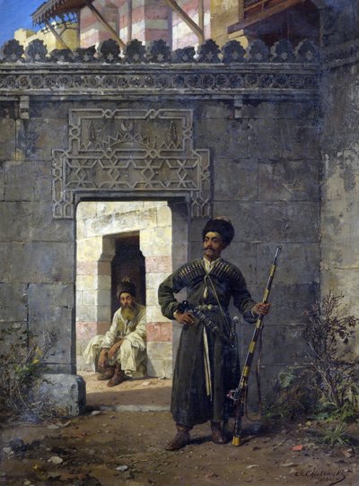 "Les gardes tcherkesses"" (Čerkesské stráže) malba Stanislava Chlebovského (Khlebovského) (1835-1884) - 1880 - Olej na plátně Rozměr 55,5x41,2 cm Soukromá sbírka od Stanislaus von Chlebowski
