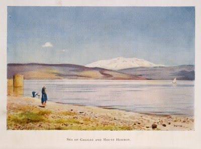 Galilejské jezero směrem k hoře Hermon (v Sýrii), Palestina 1906 od Stanley Inchbold