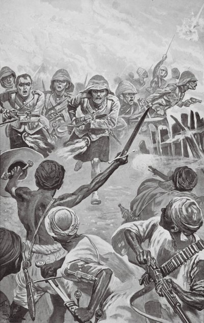 Camerons Rushing the Zareba at the Atbara (litografie) od Stanley L. (after) Wood