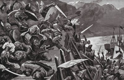 Křižáci dobývají Nikáju (litografie) od Stanley L. (after) Wood