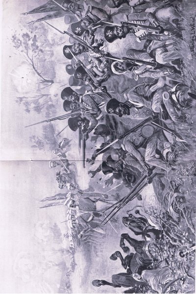 Chilianwala, 13. ledna 1849: Goddys Brigade se statečně postavila, když byla obklíčena Sikhy, ilustrace z britských bitev na zemi a na moři, 1915 od Stanley L. Wood