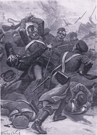 Inkerman: 55. (2. pohraniční) pluk útočící na Rusy, ilustrace z britských bitev na souši a na moři, 1915 od Stanley L. Wood
